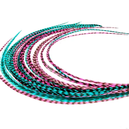 Vista 15 de 21 extensiones de cabello de color azul, kit de gallo de 9 a 14 pulgadas de largo, con 20 cuentas de microenlace, plumas 100% reales, estilo bohemio
