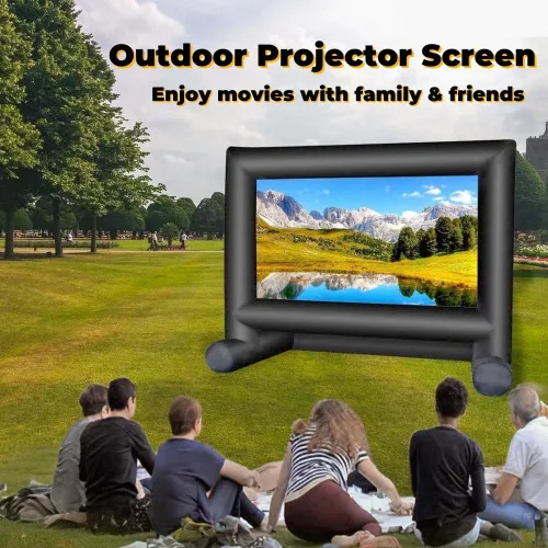 Vista 5 de Pantalla de proyector inflable de 18 pies para exteriores, incluye ventilador de inflado, amarres y bolsa de almacenamiento, ideal para fiestas al
