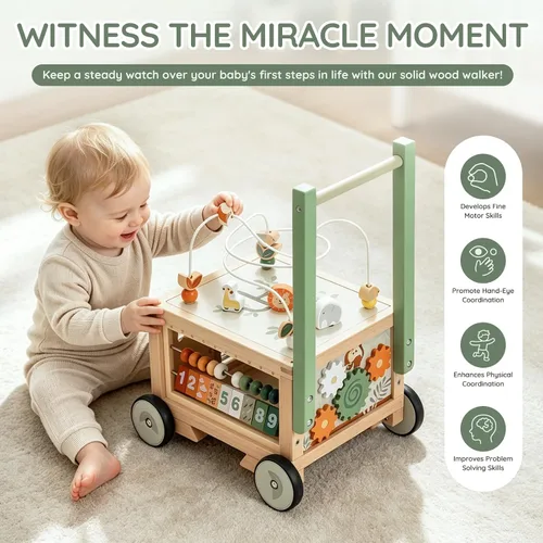 Vista 3 de Joyreal Wooden Baby Walker - 9-in-1 Push Walker with Activity Cube