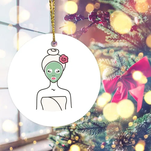 Vista 4 de Adornos de Navidad personalizados Spa Facial Mujer Adorno de cerámica Decoración del hogar Adornos colgantes Fiesta de Navidad Festival Tradicional