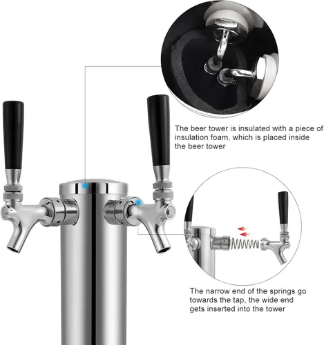 Vista 5 de Torre de cerveza Kegerator Tower doble grifo con grifo de cerveza de cierre automático