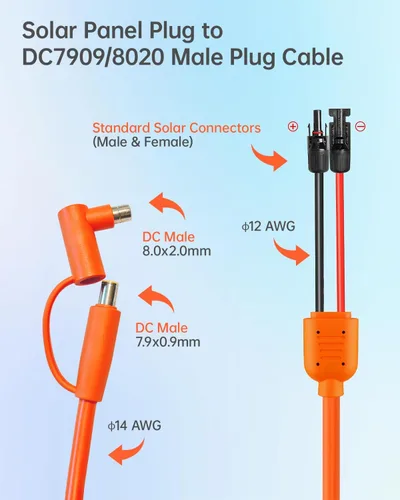 Vista 2 de Cable adaptador de conector solar de 9.8 ft a CC de 0.315 in, conector de cable solar de 12 AWG+14 AWG a DC8020/DC7909 compatible con Jackery