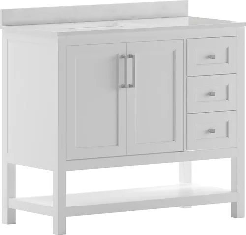 Vista 18 de Flash Furniture Vega - Tocador de baño con lavabo de 36 pulgadas, armario de almacenamiento con puertas de cierre suave, estante abierto y 3