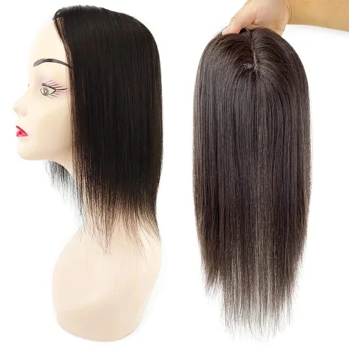 Vista 3 de Postizo de pelo de 3.1 x 4.7 in, base de cabello humano real, hecho a mano, con 3 clips para mujer, pieza de cabello natural