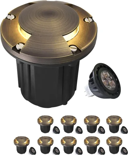 Vista 18 de MALORY Luces de Paisaje de Bajo Voltaje, (4.6''A) Cubierta Superior de Latón 12V Luces Empotradas en el Suelo para Exteriores, Iluminación LED