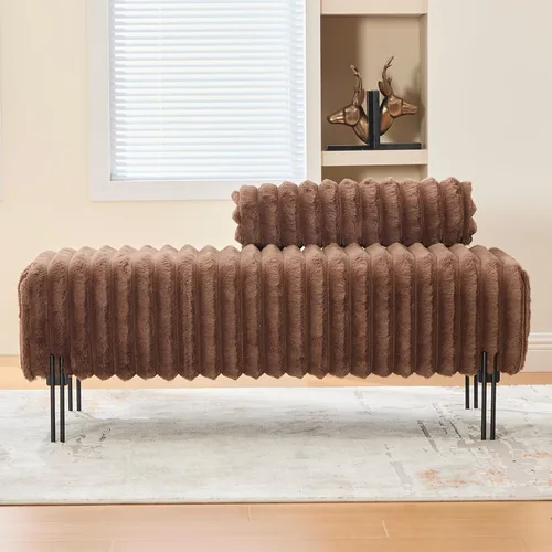Vista 8 de NIOIIKIT Sofá biplaza moderno de 49.6 pulgadas, sofá tapizado con patas doradas y respaldo ajustable, sofás pequeños de piel sintética para Piel