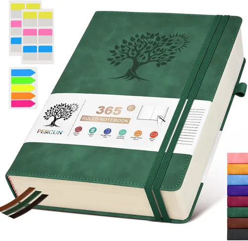 Vista 30 de PERCUN Cuaderno rayado A4, 365 páginas de gran tamaño, cuadernos de cuero para escribir para mujeres y hombres, cuaderno de tapa dura con páginas