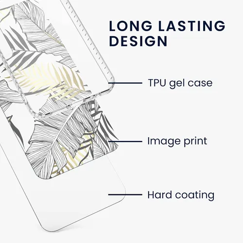 Vista 2 de kwmobile Funda compatible con Samsung Galaxy A33 5G - Funda transparente con diseño de TPU suave - Hojas de palma oro/gris/transparente