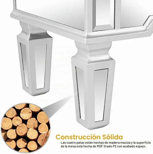 Vista 6 de VINGLI Cómoda con espejo para dormitorio con 6 cajones de almacenamiento, cómoda moderna, color plateado, 32 pulgadas de largo x 12 pulgadas