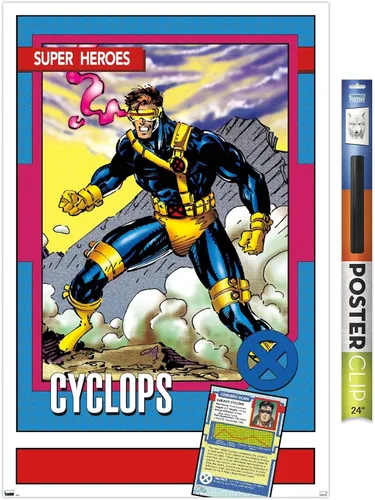 Vista 18 de Trends International Marvel Trading Cards - Póster de pared de cíclope, 14.725 x 22.375 pulgadas, versión enmarcada de madera de granero