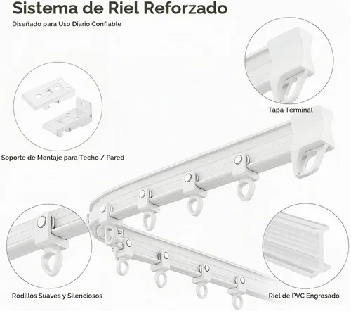 Vista 2 de ZSTARR Riel de cortina flexible flexible, techo/pared, 2.5M/8.2FT, blanco