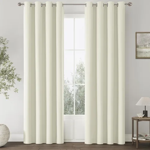 Vista 40 de ChrisDowa Cortinas 100% Opacas de Abedul Sólido de 45 Pulgadas de Largo, 2 Paneles para Dormitorio y Sala de Estar, Estilo Granja Oscurecedoras
