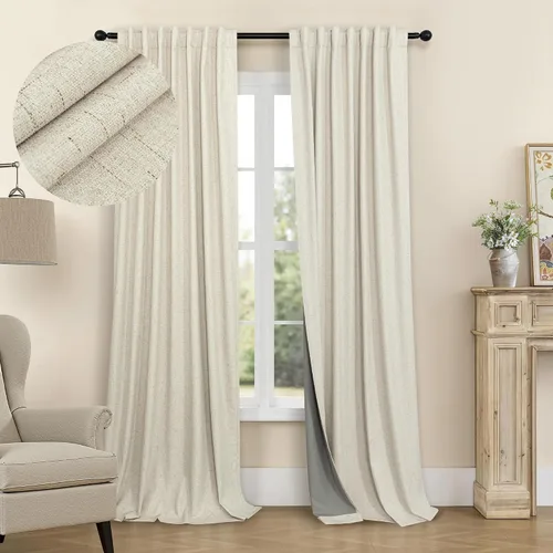 Vista 12 de Pitalk Cortinas cortas 100% opacas de lino para cafetería, 40 pulgadas de largo, 2 paneles, cortinas de puerta francesa para ventana, cortina