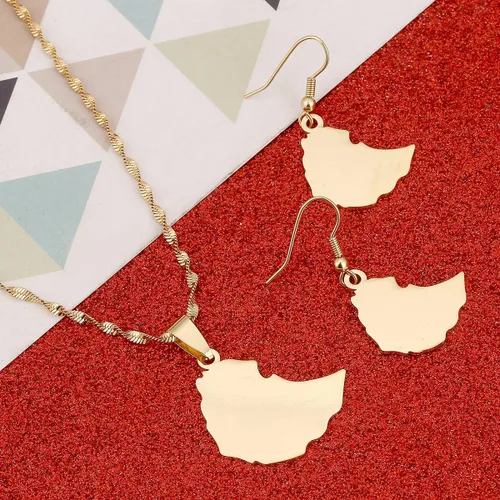 Vista 3 de BR Gold Jewelry Pendientes con colgante de mapa etíope para mujer, mapa de Etiopía