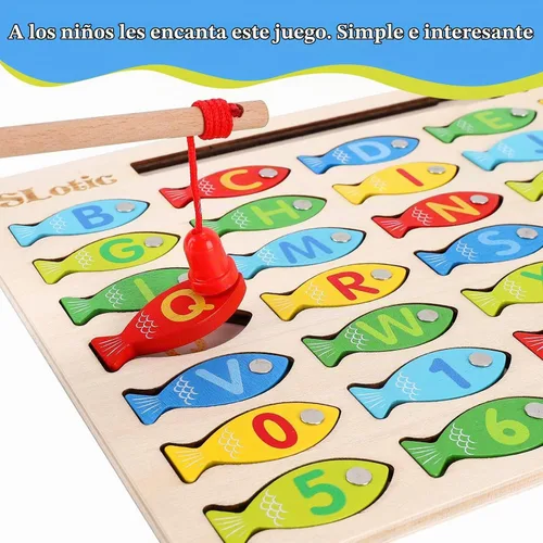Vista 3 de Slotic Juego de pesca de madera magnético para niños pequeños – Alfabeto ABC Fish Catching Counting Aprendizaje Educación Matemáticas Preescolar