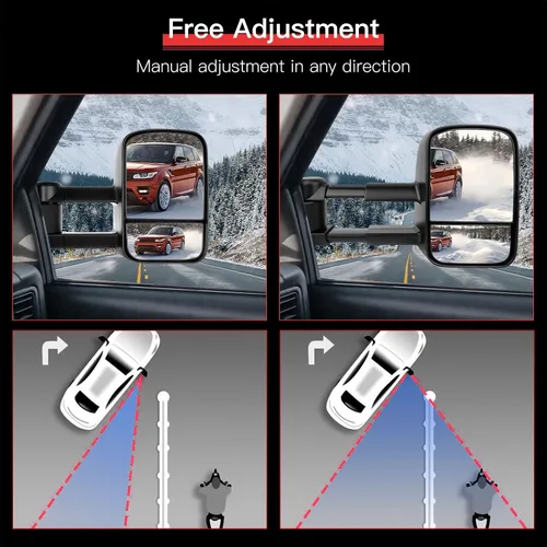 Vista 5 de Espejos de remolque aptos para Chevy para GMC Silverado Sierra 1999 2000 2001 2002 Reemplazo de potencia ajustada, función calefactable, telescópico
