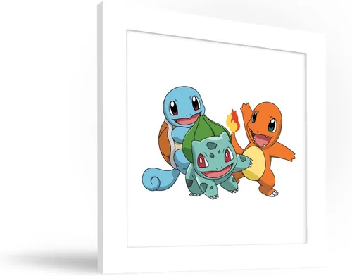 Vista 2 de Gallery Pops Pokemon - Bulbasaur, Charmander, Squirtle - Arte de pared con marco blanco, 12 x 12 pulgadas Versión enmarcada en blanco