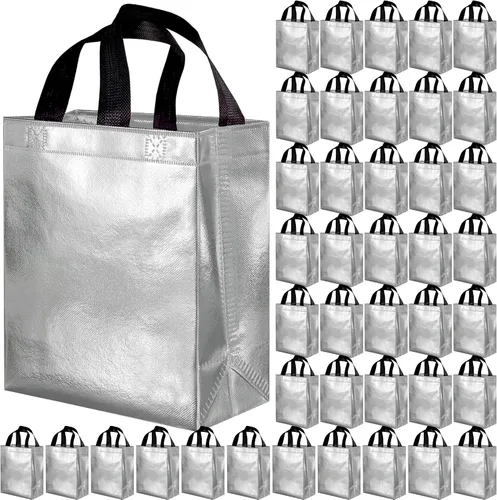 Vista 7 de BLEWINDZ 100 bolsas de regalo reutilizables medianas con asas - Ideales para obsequios de fiestas y bolsas de compras (10 colores)