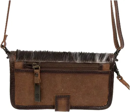 Vista 4 de STS Ranchwear Bolso bandolera de cuero para mujer, Piel de vaca/marrón tornado, Cartera cruzada de cuero de vaca occidental