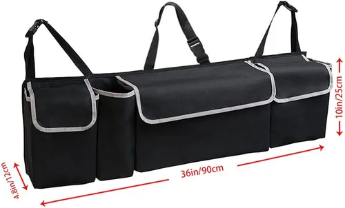 Vista 7 de Tianle Organizador de maletero de asiento trasero para automóvil, bolsa de almacenamiento duradera para colgar en el maletero con 4 bolsillos