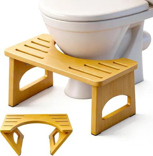 Vista 10 de Taburete de inodoro plegable, taburete de 7 pulgadas para defecar para baño, taburete de inodoro de bambú en cuclillas para adultos, taburete