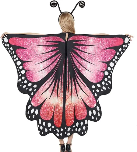Vista 2 de Capa de alas de mariposa de Halloween para mujer, disfraz de mariposa de Halloween con diadema de antenas