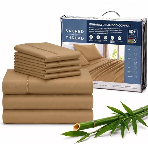 Vista 92 de Sacred Thread Sábanas de rayón derivado de bambú tamaño individual, sábanas refrescantes de bolsillo profundo de 18 pulgadas para personas que