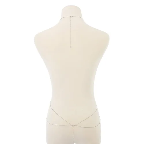 Vista 4 de Bounzhi Cadena de cuerpo sexy de plata con diseño de cruz de bikini en la cintura del vientre y cadenas de cuerpo con borla de estrella, collar