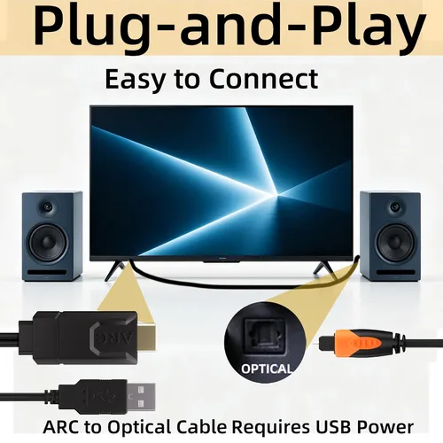 Vista 5 de HDMI ARC/eARC a convertidor de audio óptico, ARC a óptico Supports PCM2.0, Dolby 5.1, DTS 5.1 ,HDMI ARC Audio Extractor Cable 6 FT for TV to