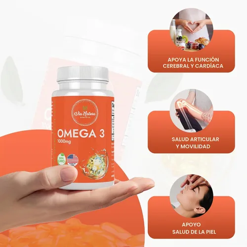 Vista 2 de Omega 3 1000mg Aceite de pescado Ácidos grasos EPA y DHA Sin OMG 60 cápsulas blandas