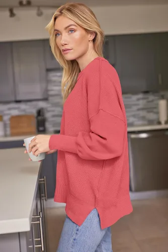 Vista 121 de Lillusory - Suéter extragrande con mangas de murciélago y cuello redondo para mujer, prenda moderna de otoño de tejido de punto sin botones