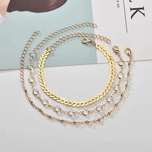 Vista 5 de Zoestar Pulsera para el tobillo de tres capas Cadena con hojas, accesorios de joyería para pie, para mujeres y niñas