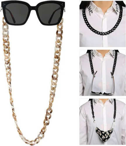 Vista 2 de Cadena para lentes y cubrebocas, para mujer, con clips, collar de acrílico para sujetar lentes de sol