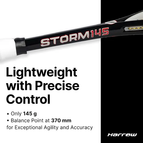 Vista 7 de Harrow Sports Storm 145 Squash Racquet for Beginners Enhanced Power & Precision Carbon-Graphite Composition Lightweight at 145 g Squash