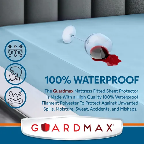 Vista 2 de Guardmax Protector de colchón de punto de punto tamaño individual XL, funda de colchón impermeable y a prueba de ácaros con bolsillos elásticos