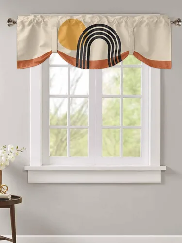 Vista 2 de Cortina de ventana ajustable con lazos para ventana, cenefa de cocina para sala de estar, arte abstracto, sol y arco iris, bolsillo para barra