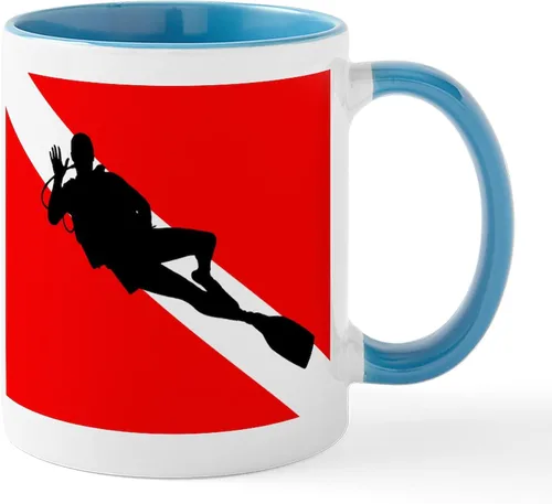 Vista 47 de CafePress Scuba Flag Diver Taza de café de cerámica de 11 oz (11.0 fl oz)