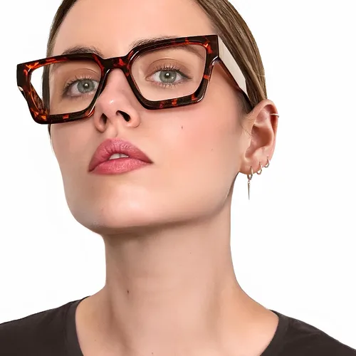Vista 4 de livho Marco de gafas de gran tamaño para mujer y hombre, lentes rectangulares de moda para computadora, marco elegante *Tortuga de coco