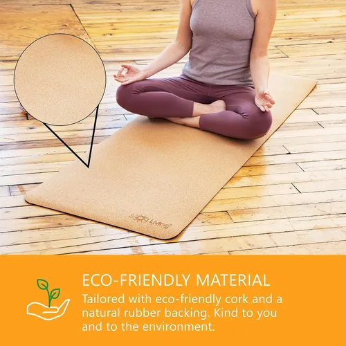 Vista 4 de Sol Living Tapete de yoga de corcho natural, tapete de yoga para estiramiento, pilates, meditación, equipo de gimnasio, antideslizante, portátil
