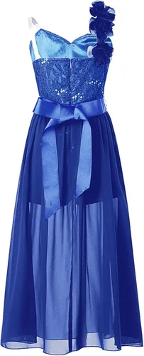 Vista 3 de Vestido de mameluco para niña de flores, vestido de dama de honor de princesa con vuelo de un hombro