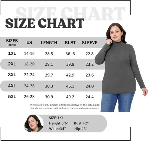 Vista 5 de FOREYOND Womens Plus Size Tops Long Sleeve Lightweight Pullover Mock Turtleneck Tunics Tops