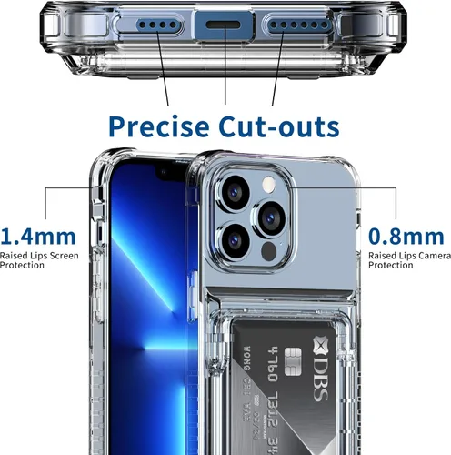 Vista 6 de ACANDYA Funda protectora transparente para iPhone 13 Pro con tarjetero de crédito, protección resistente, a prueba de golpes, antiarañazos