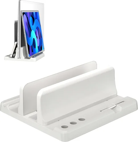 Vista 8 de Soporte vertical para laptop ajustable - Gestionador de escritorio de plástico ABS de ahorro de espacio 3 en 1 compatible con todos los MacBook Pro