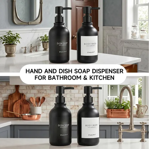 Vista 4 de Refillable Shampoo and Conditioner Bottles Set of 3, Matte Black modunful