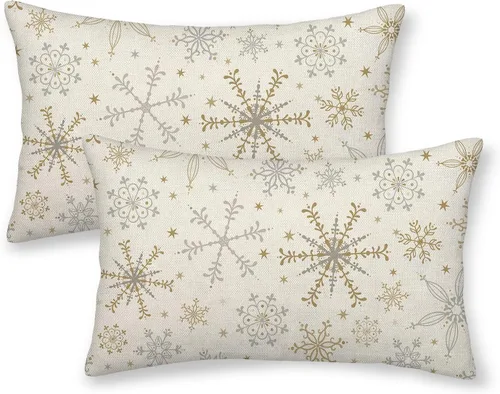 Vista 13 de Fundas de almohada de Navidad de 18x18 Juego de 2 Cojines dorados de copo de nieve de invierno Fundas de almohada negras Cojines decorativos de Copo