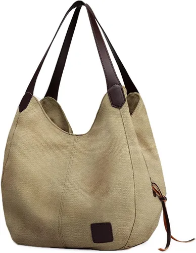 Vista 20 de Dourr Bolso para hombro para mujer, con múltiples bolsillos, bolso de mano moderno de lona de algodón