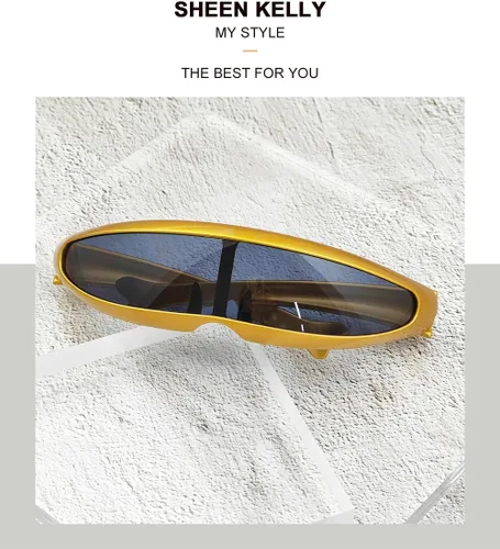 Vista 6 de SHEEN KELLY Futuristic Narrow Cyclops Mirrored Sunglasses For Men Women Cosplay Adult Rave Party Glasses Wrap