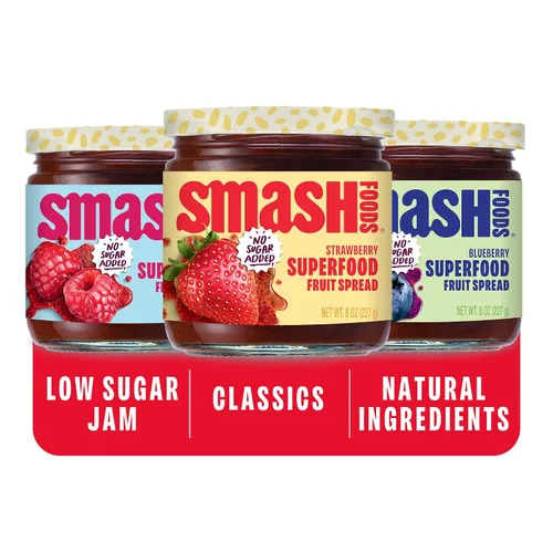 Vista 8 de Smash Foods Jam, Variety Adventure paquete de 3 Sin azúcar añadido, gelatina naturalmente dulce Apto para dieta cetogénica, baja en calorías