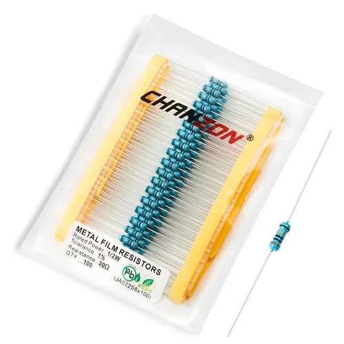 Vista 47 de Chanzon 100pcs 1/2W (0.5W) 1 Ω ohmios Resistencia fija de película metálica 0.01 ±1% Tolerancia 1R MF Orificio pasante Resistencias limitadoras