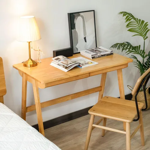 Vista 3 de Escritorio para computadora con cajones, escritorio de madera maciza, escritorios de oficina en casa modernos de mediados de siglo, mesa de estudio